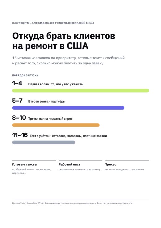 Обложка гида «Откуда брать клиентов на ремонт в США»